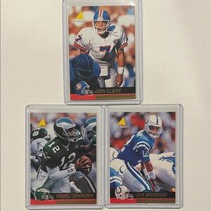 1995 Pinnacle Jim Harbaugh #DC12, Randall Cunningham #DC6, John Elway #DC7